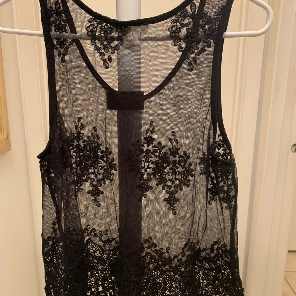Black embroided tank